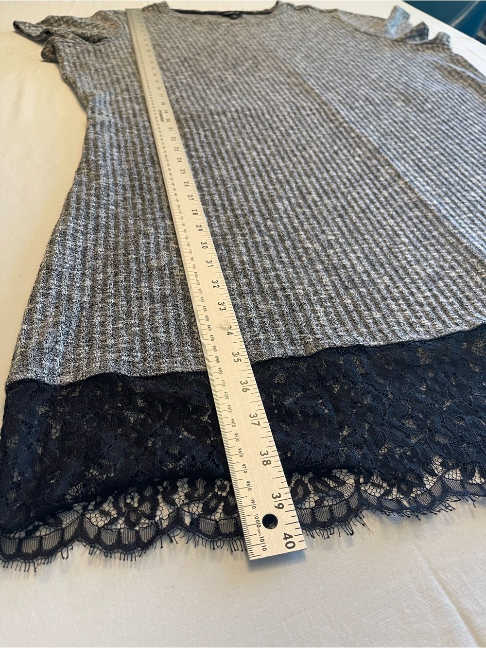 torrid Size 3X Gray Ribbed Knit Nightgown with Black Lace Trim - Picture 7 of 8
